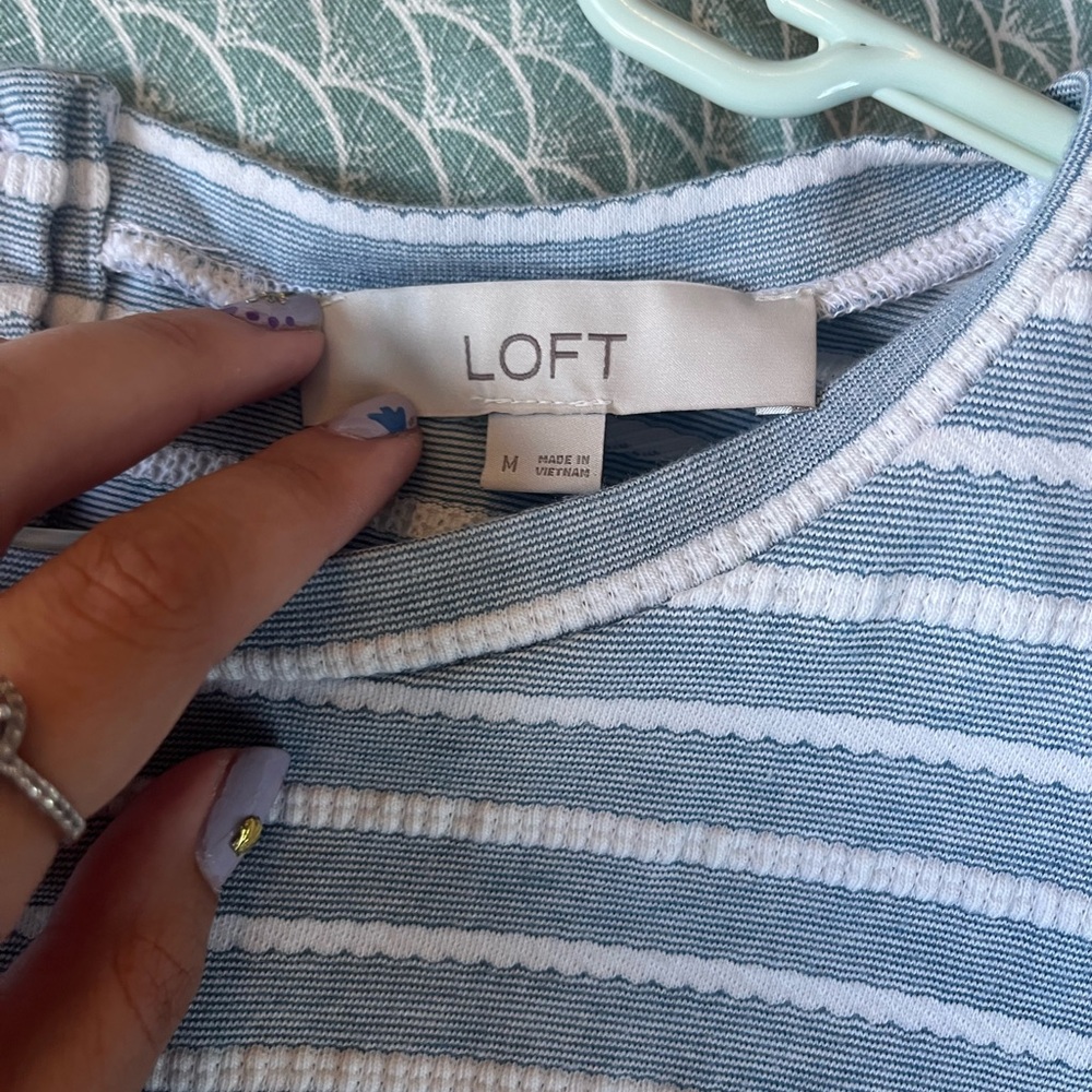 Loft Blue and White Midi/Knee Length Dress